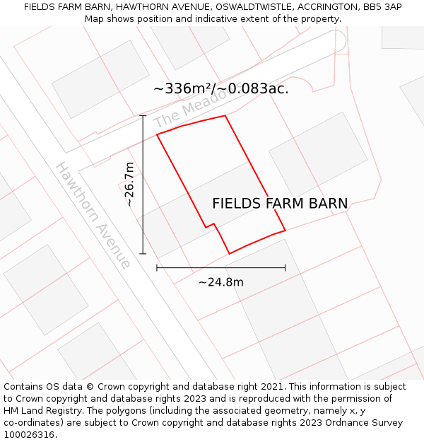 FIELDS FARM BARN, HAWTHORN AVENUE, OSWALDTWISTLE, ACCRINGTON, BB5 3AP: Plot and title map