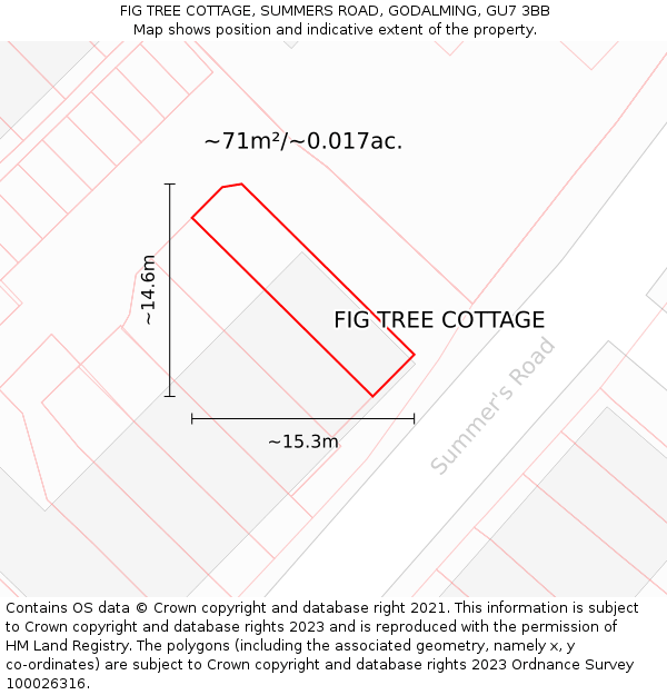 FIG TREE COTTAGE, SUMMERS ROAD, GODALMING, GU7 3BB: Plot and title map
