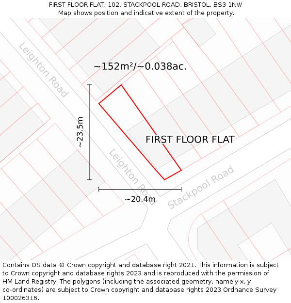 FIRST FLOOR FLAT, 102, STACKPOOL ROAD, BRISTOL, BS3 1NW: Plot and title map