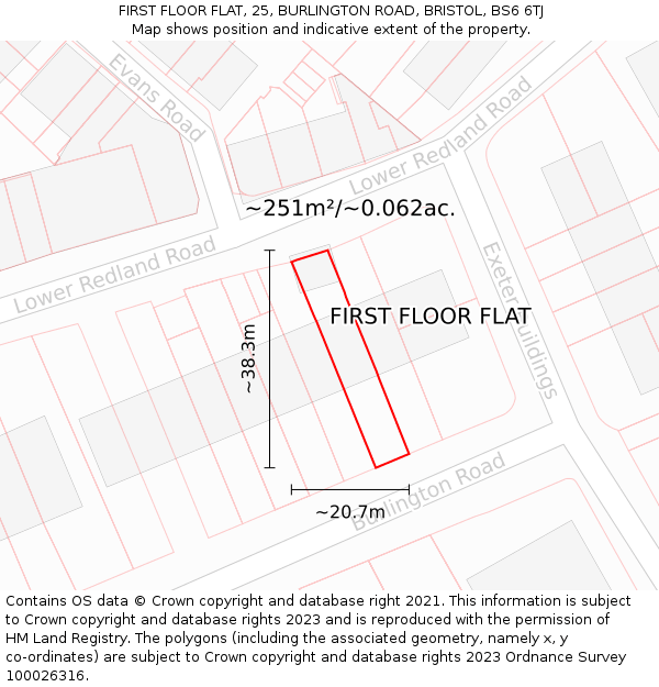 FIRST FLOOR FLAT, 25, BURLINGTON ROAD, BRISTOL, BS6 6TJ: Plot and title map