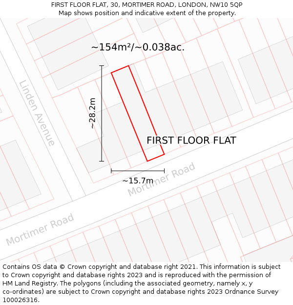 FIRST FLOOR FLAT, 30, MORTIMER ROAD, LONDON, NW10 5QP: Plot and title map