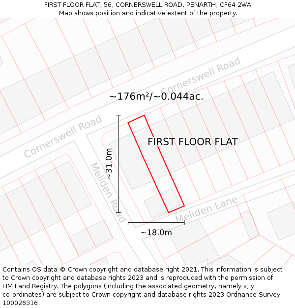 FIRST FLOOR FLAT, 56, CORNERSWELL ROAD, PENARTH, CF64 2WA: Plot and title map