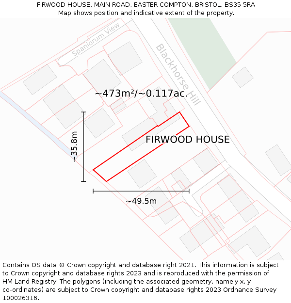 FIRWOOD HOUSE, MAIN ROAD, EASTER COMPTON, BRISTOL, BS35 5RA: Plot and title map