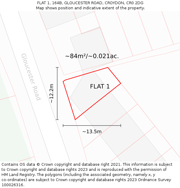 FLAT 1, 164B, GLOUCESTER ROAD, CROYDON, CR0 2DG: Plot and title map