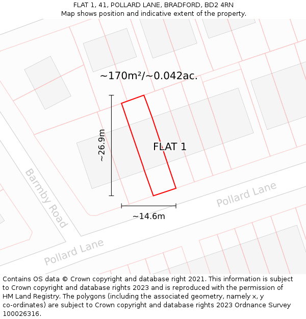 FLAT 1, 41, POLLARD LANE, BRADFORD, BD2 4RN: Plot and title map