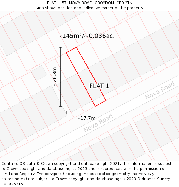 FLAT 1, 57, NOVA ROAD, CROYDON, CR0 2TN: Plot and title map