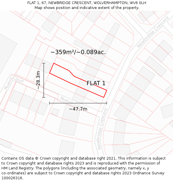 FLAT 1, 67, NEWBRIDGE CRESCENT, WOLVERHAMPTON, WV6 0LH: Plot and title map