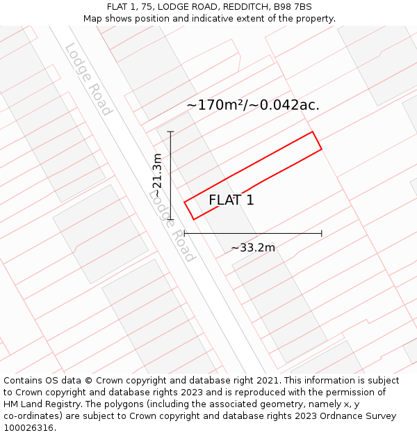 FLAT 1, 75, LODGE ROAD, REDDITCH, B98 7BS: Plot and title map
