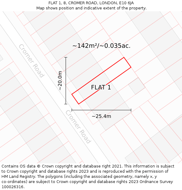 FLAT 1, 8, CROMER ROAD, LONDON, E10 6JA: Plot and title map