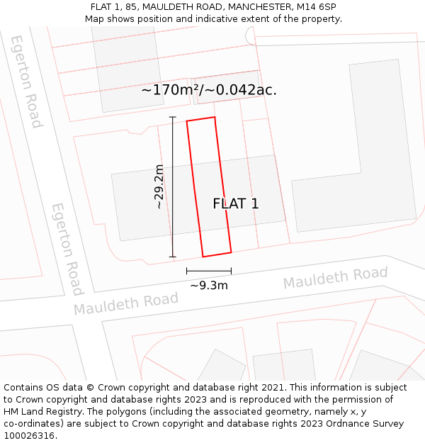 FLAT 1, 85, MAULDETH ROAD, MANCHESTER, M14 6SP: Plot and title map