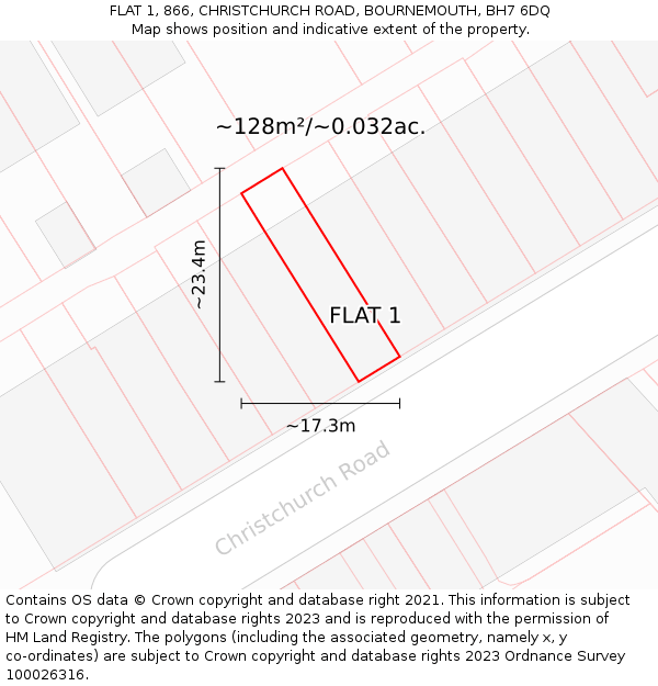 FLAT 1, 866, CHRISTCHURCH ROAD, BOURNEMOUTH, BH7 6DQ: Plot and title map