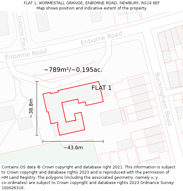 FLAT 1, WORMESTALL GRANGE, ENBORNE ROAD, NEWBURY, RG14 6EF: Plot and title map