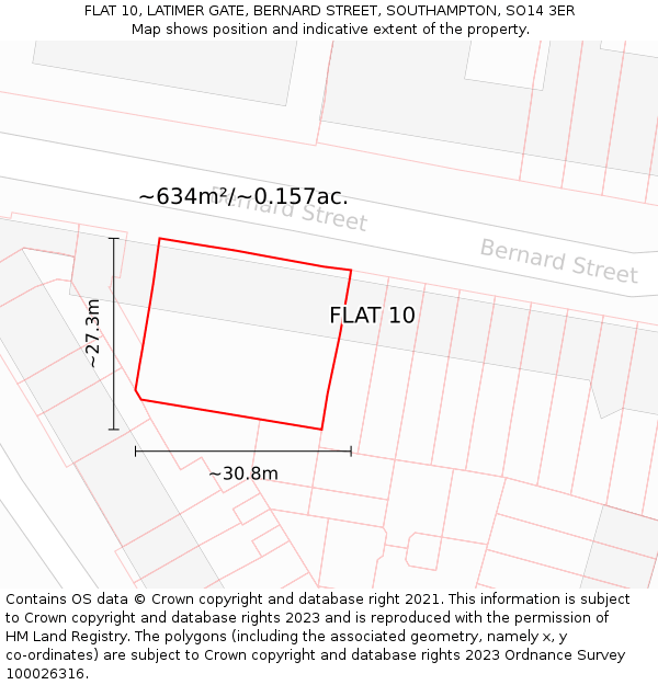 FLAT 10, LATIMER GATE, BERNARD STREET, SOUTHAMPTON, SO14 3ER: Plot and title map
