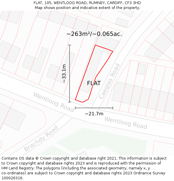 FLAT, 105, WENTLOOG ROAD, RUMNEY, CARDIFF, CF3 3HD: Plot and title map