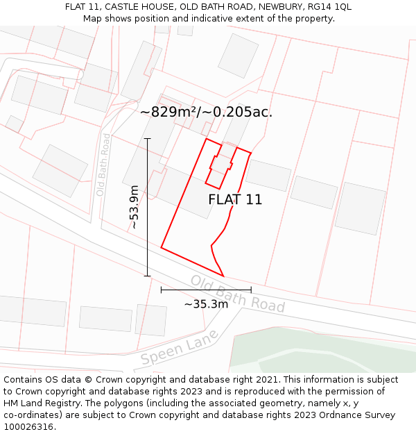 FLAT 11, CASTLE HOUSE, OLD BATH ROAD, NEWBURY, RG14 1QL: Plot and title map