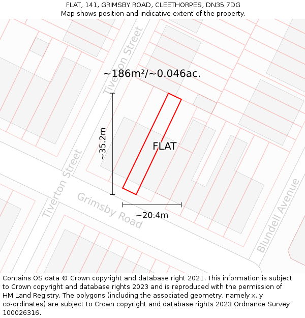 FLAT, 141, GRIMSBY ROAD, CLEETHORPES, DN35 7DG: Plot and title map