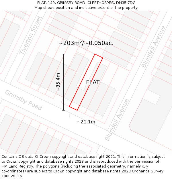 FLAT, 149, GRIMSBY ROAD, CLEETHORPES, DN35 7DG: Plot and title map