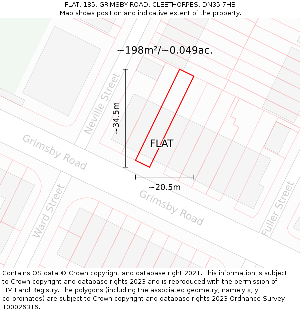 FLAT, 185, GRIMSBY ROAD, CLEETHORPES, DN35 7HB: Plot and title map