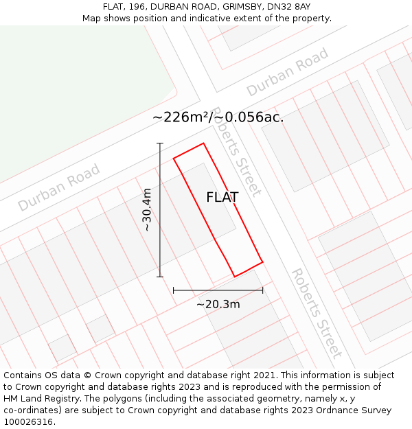 FLAT, 196, DURBAN ROAD, GRIMSBY, DN32 8AY: Plot and title map