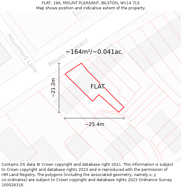 FLAT, 19A, MOUNT PLEASANT, BILSTON, WV14 7LS: Plot and title map