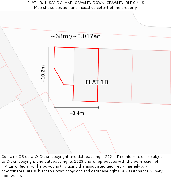 FLAT 1B, 1, SANDY LANE, CRAWLEY DOWN, CRAWLEY, RH10 4HS: Plot and title map