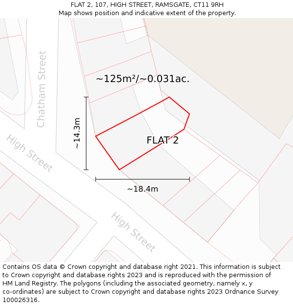 FLAT 2, 107, HIGH STREET, RAMSGATE, CT11 9RH: Plot and title map
