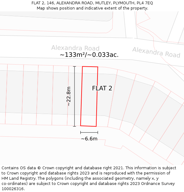 FLAT 2, 146, ALEXANDRA ROAD, MUTLEY, PLYMOUTH, PL4 7EQ: Plot and title map