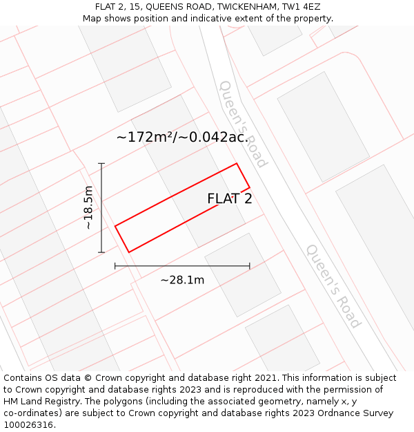 FLAT 2, 15, QUEENS ROAD, TWICKENHAM, TW1 4EZ: Plot and title map