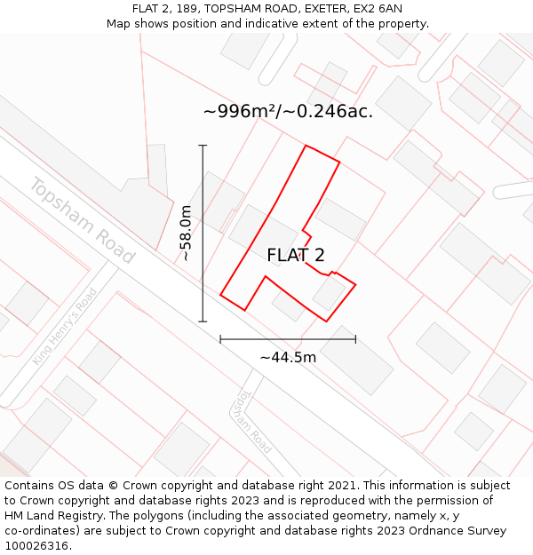 FLAT 2, 189, TOPSHAM ROAD, EXETER, EX2 6AN: Plot and title map