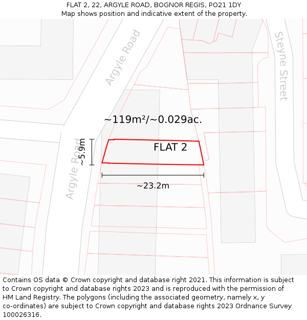 FLAT 2, 22, ARGYLE ROAD, BOGNOR REGIS, PO21 1DY: Plot and title map
