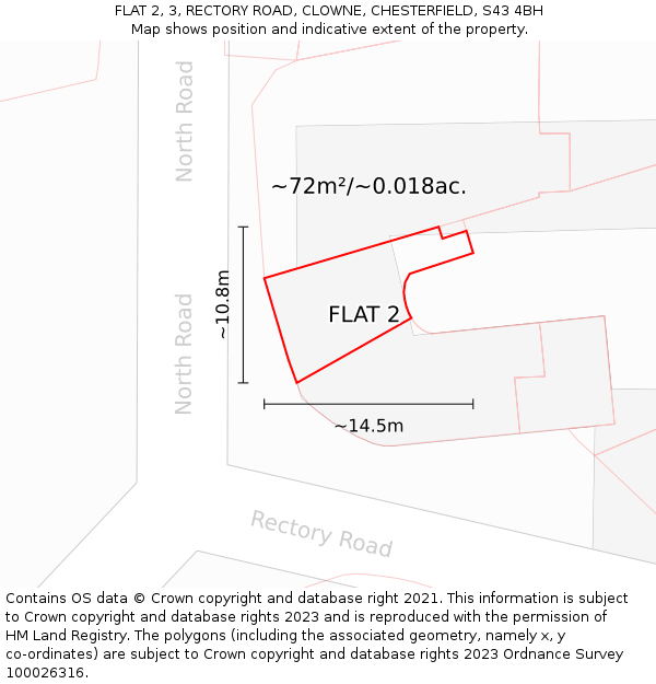 FLAT 2, 3, RECTORY ROAD, CLOWNE, CHESTERFIELD, S43 4BH: Plot and title map