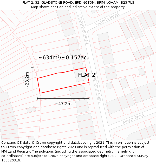 FLAT 2, 32, GLADSTONE ROAD, ERDINGTON, BIRMINGHAM, B23 7LS: Plot and title map