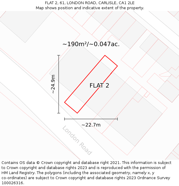 FLAT 2, 61, LONDON ROAD, CARLISLE, CA1 2LE: Plot and title map