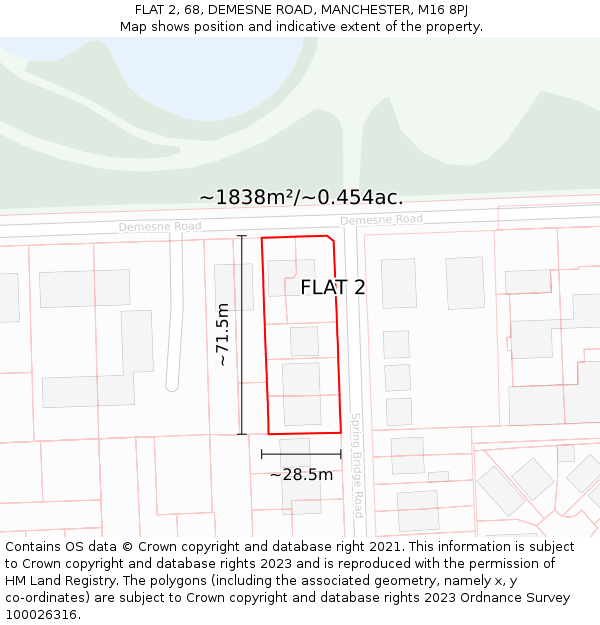 FLAT 2, 68, DEMESNE ROAD, MANCHESTER, M16 8PJ: Plot and title map