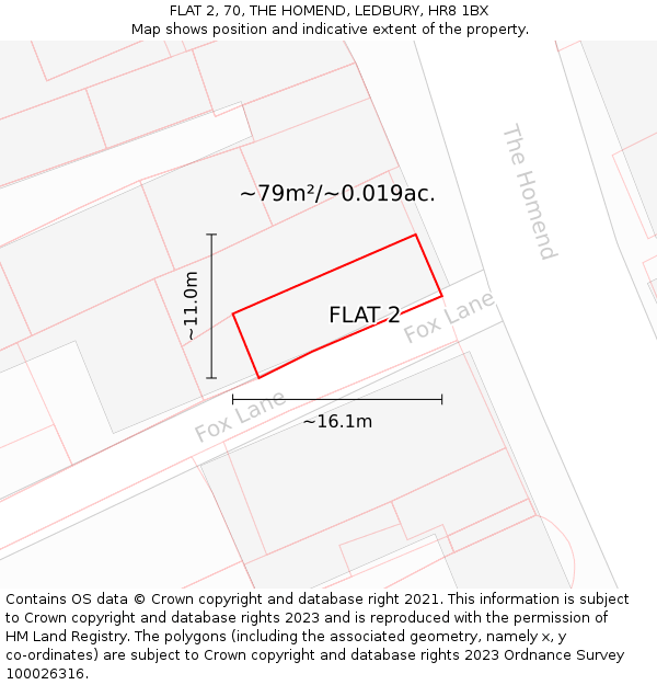 FLAT 2, 70, THE HOMEND, LEDBURY, HR8 1BX: Plot and title map