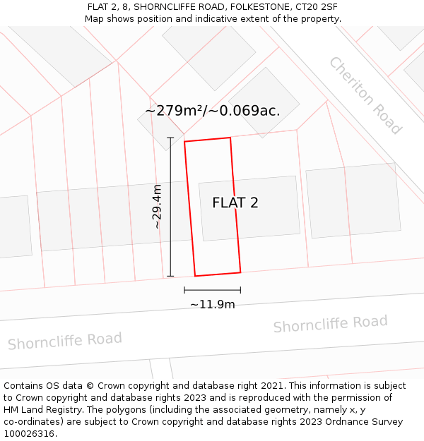 FLAT 2, 8, SHORNCLIFFE ROAD, FOLKESTONE, CT20 2SF: Plot and title map