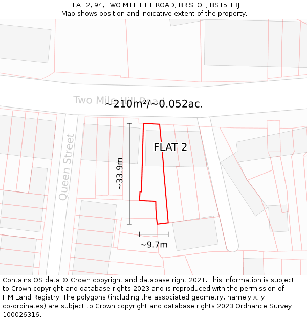 FLAT 2, 94, TWO MILE HILL ROAD, BRISTOL, BS15 1BJ: Plot and title map