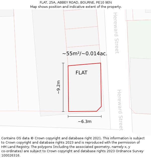 FLAT, 25A, ABBEY ROAD, BOURNE, PE10 9EN: Plot and title map