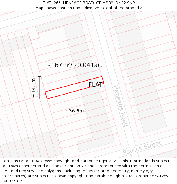 FLAT, 266, HENEAGE ROAD, GRIMSBY, DN32 9NP: Plot and title map