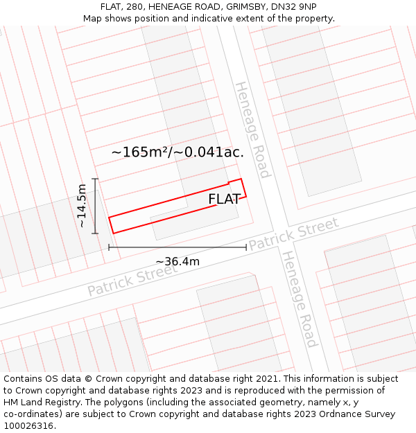 FLAT, 280, HENEAGE ROAD, GRIMSBY, DN32 9NP: Plot and title map