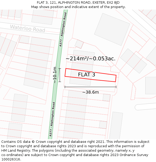 FLAT 3, 121, ALPHINGTON ROAD, EXETER, EX2 8JD: Plot and title map