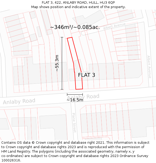 FLAT 3, 422, ANLABY ROAD, HULL, HU3 6QP: Plot and title map