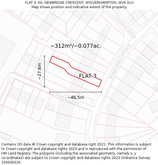 FLAT 3, 69, NEWBRIDGE CRESCENT, WOLVERHAMPTON, WV6 0LH: Plot and title map