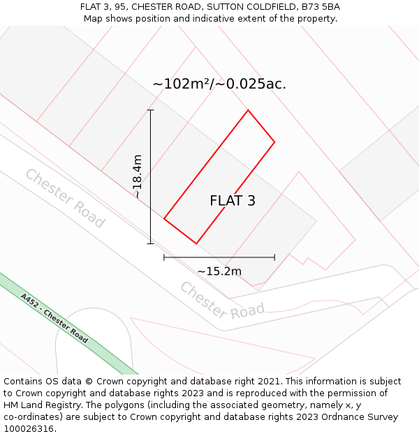 FLAT 3, 95, CHESTER ROAD, SUTTON COLDFIELD, B73 5BA: Plot and title map