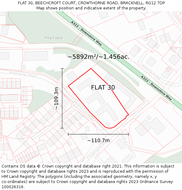FLAT 30, BEECHCROFT COURT, CROWTHORNE ROAD, BRACKNELL, RG12 7DP: Plot and title map
