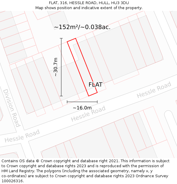 FLAT, 316, HESSLE ROAD, HULL, HU3 3DU: Plot and title map