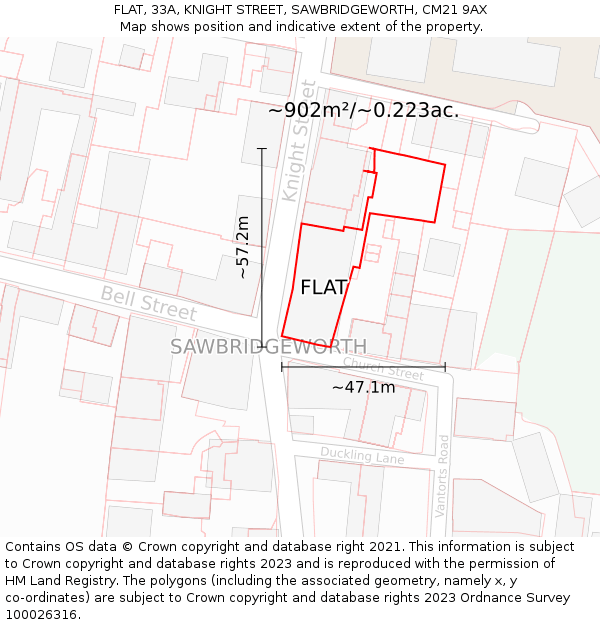 FLAT, 33A, KNIGHT STREET, SAWBRIDGEWORTH, CM21 9AX: Plot and title map