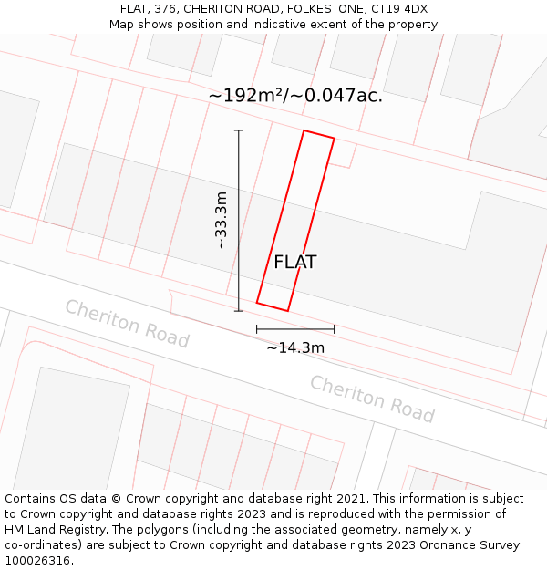 FLAT, 376, CHERITON ROAD, FOLKESTONE, CT19 4DX: Plot and title map