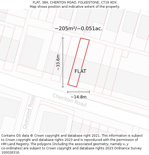 FLAT, 384, CHERITON ROAD, FOLKESTONE, CT19 4DX: Plot and title map
