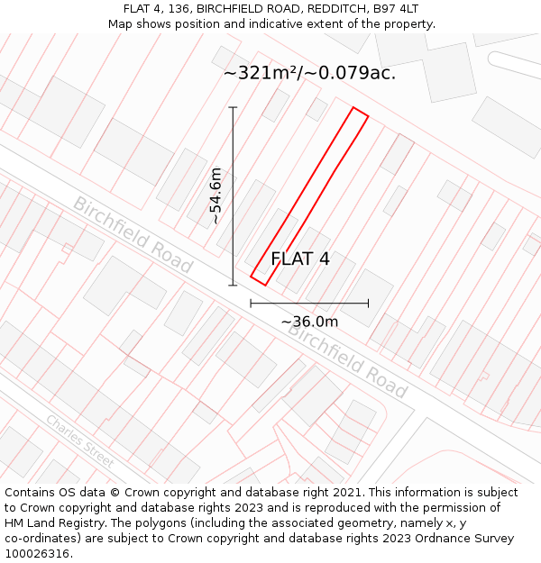FLAT 4, 136, BIRCHFIELD ROAD, REDDITCH, B97 4LT: Plot and title map